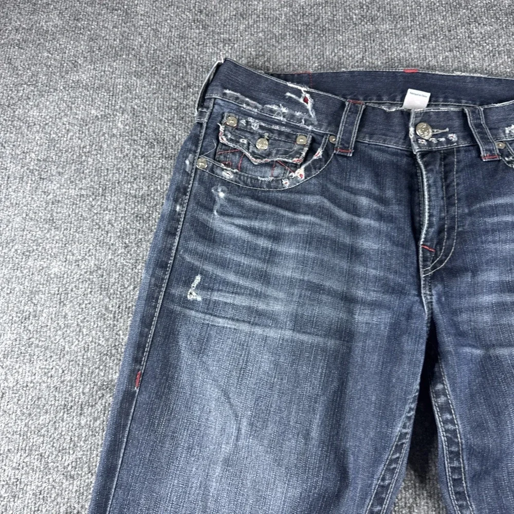 True Religion Jeans Mens 34 Blue Section Straight Leg Distressed Denim Y2K